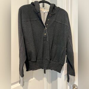 Calme By Johnny Was Womens Cozy Smocked Hoodie in Black Size XS NWT